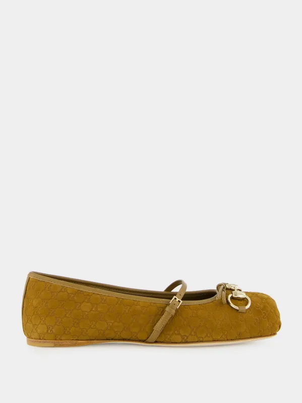 Light Brown Mini Suede GG Horsebit Ballet Flat sold by Fashion Clinic