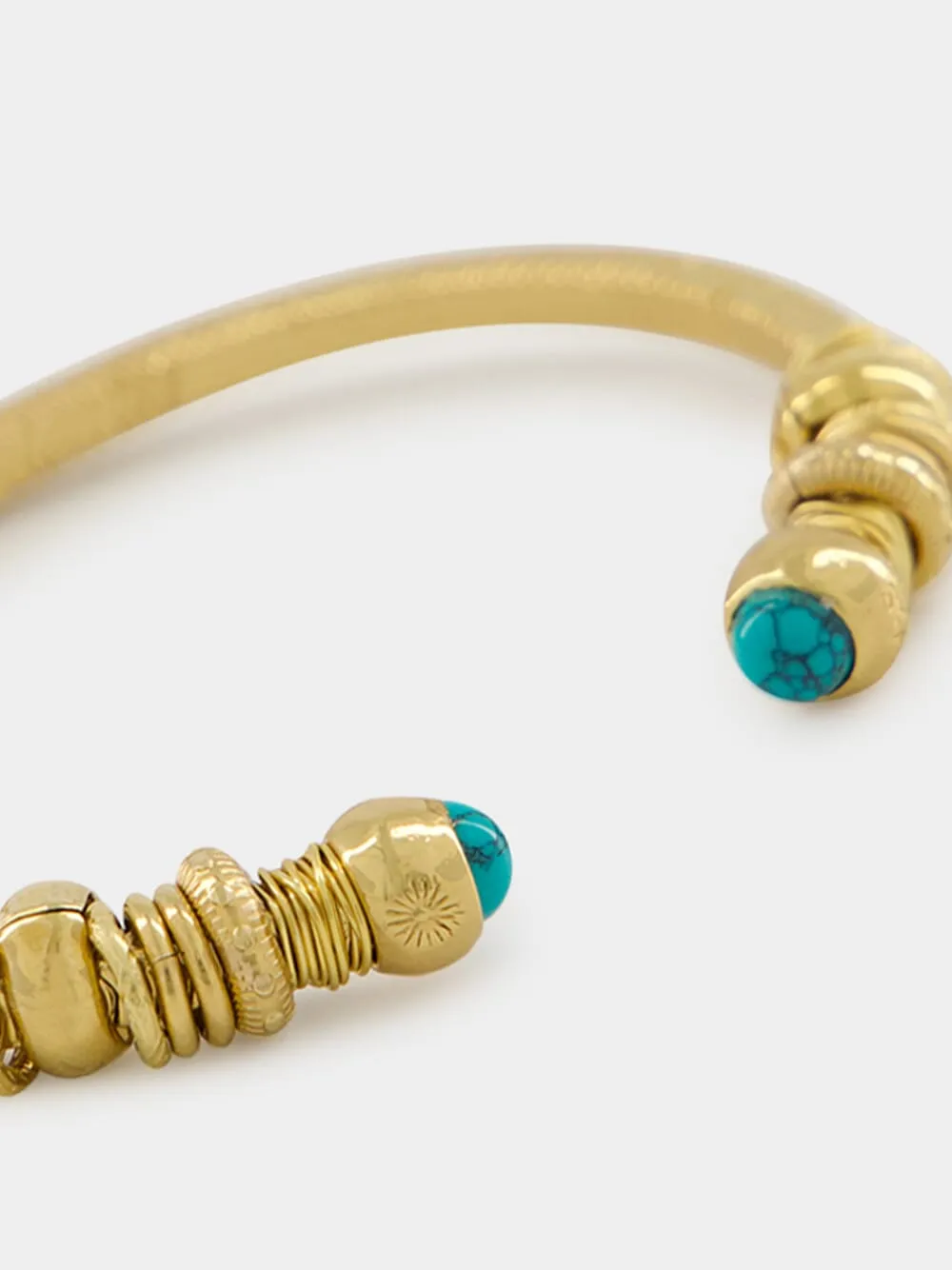 Gold and Turquoise Sari Open Bangle sold by Fashion Clinic product image thumbnail 3