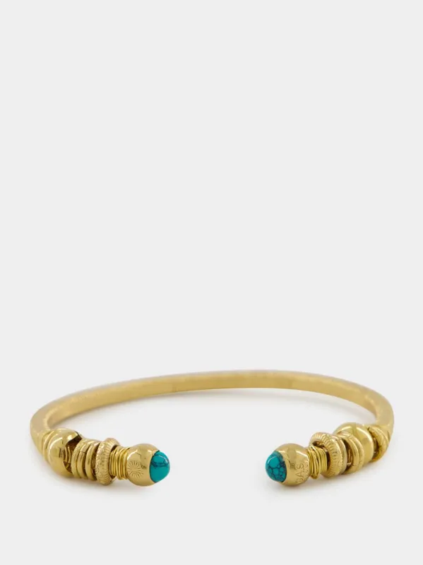 Gold and Turquoise Sari Open Bangle sold by Fashion Clinic