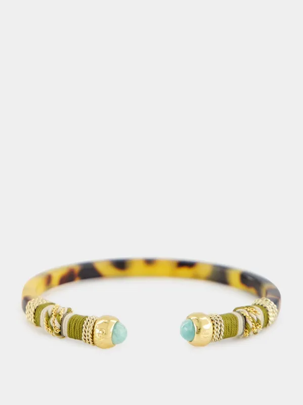 Tortoise and Blue Sari Open Bangle sold by Fashion Clinic