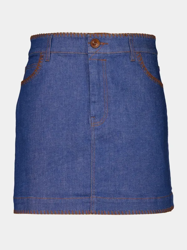 Railway Blue Ascension Mini Denim Skirt sold by Fashion Clinic