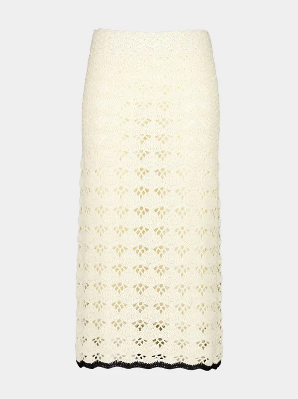 Cream and Black Rhiannon Crochet Midi Skirt sold by Fashion Clinic