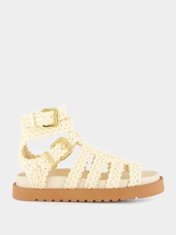 Goldie Gladiator Flat Sandals in Powder sold by Fashion Clinic