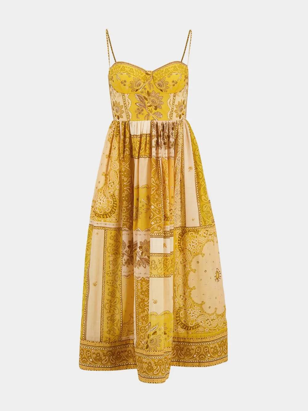 Mustard Bandana Lucky Corset Midi Dress sold by Fashion Clinic