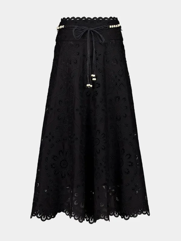 Black Rhiannon Embroidered Midi Skirt sold by Fashion Clinic