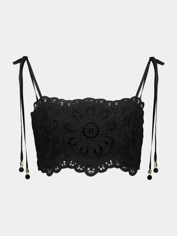 Black Rhiannon Embroidered Cropped Bodice sold by Fashion Clinic
