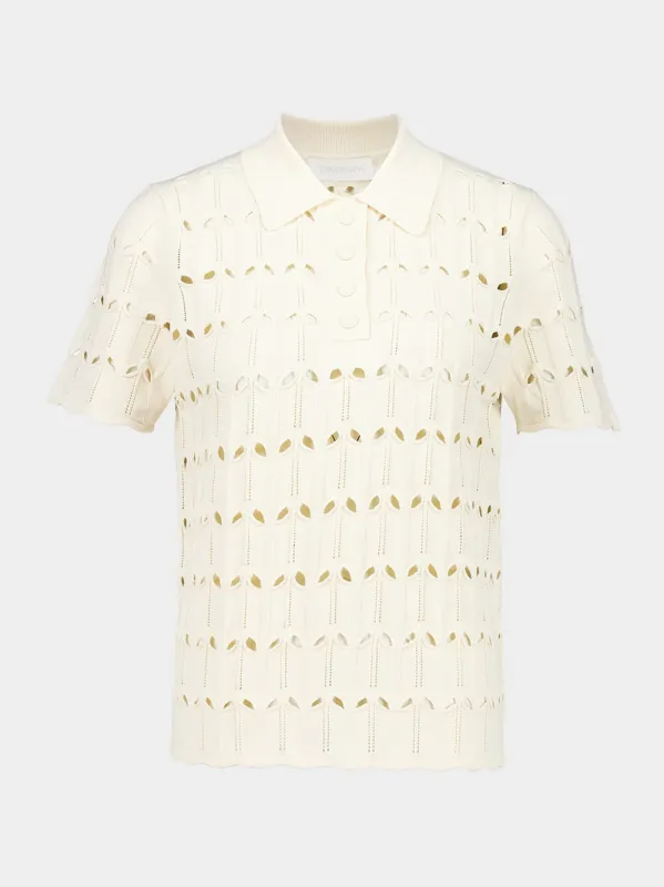 Cream Rhiannon Pointelle Polo sold by Fashion Clinic