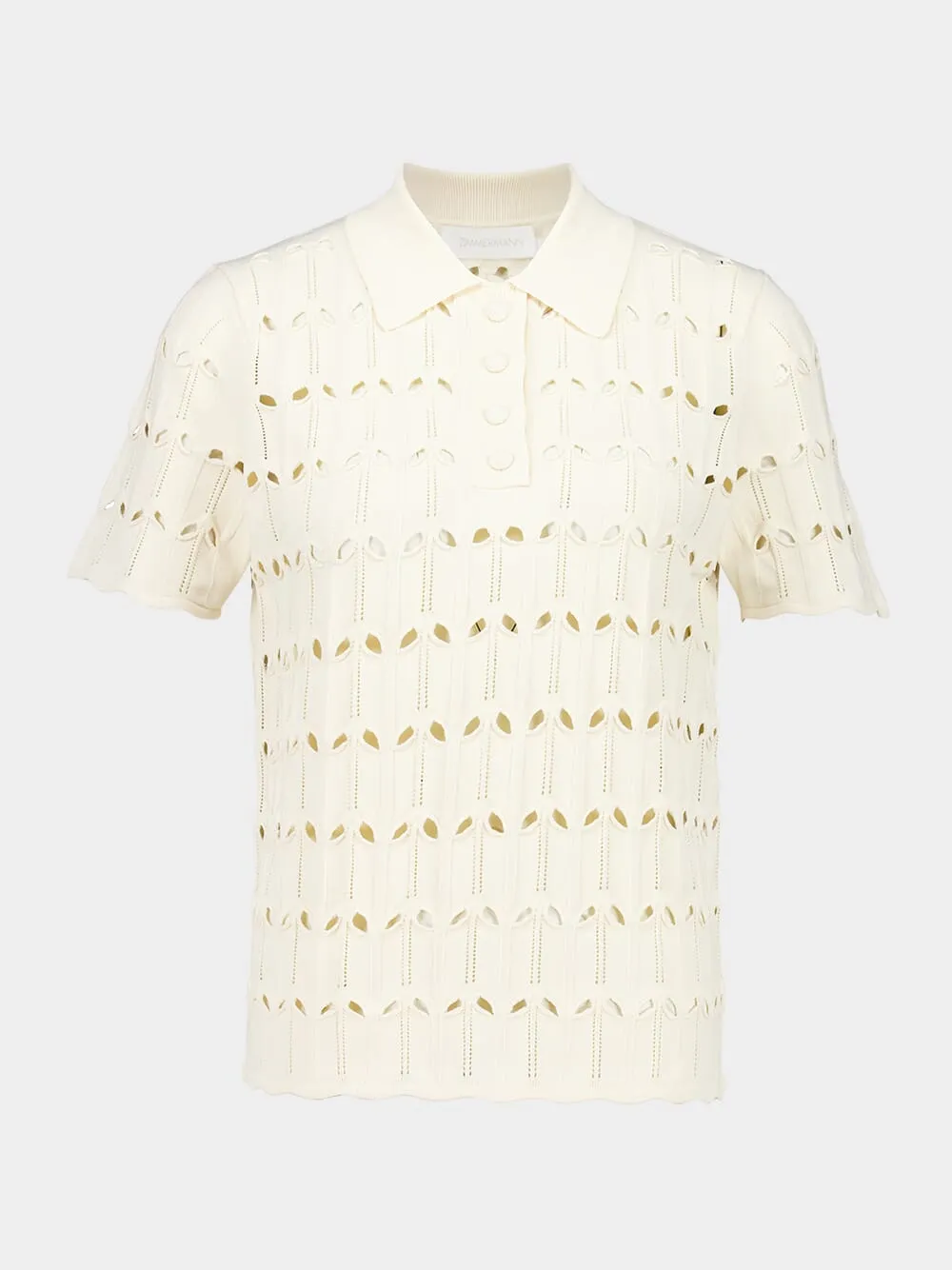 Cream Rhiannon Pointelle Polo sold by Fashion Clinic