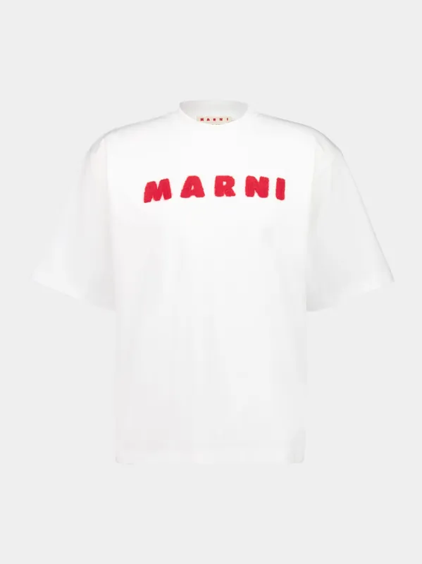 White Cotton T-shirt With Mohair Patches sold by Fashion Clinic