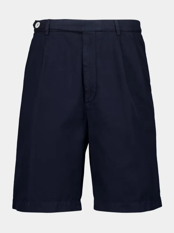 Navy Blue Tailored Woven Cotton Bermuda Shorts sold by Fashion Clinic