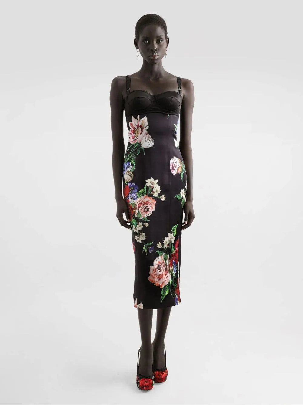 Black Floral Satin Slip Dress with Bra Detail sold by Fashion Clinic product image thumbnail 2