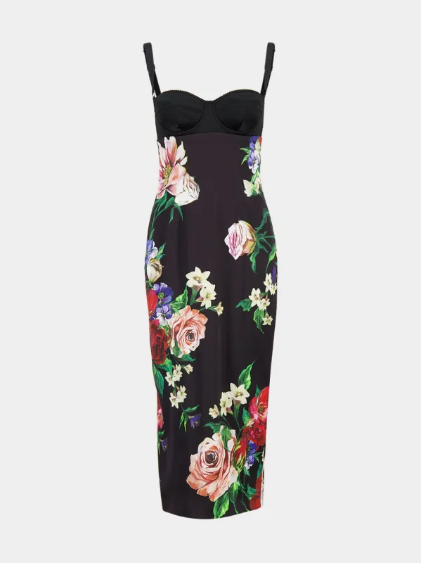 Black Floral Satin Slip Dress with Bra Detail made by Dolce & Gabanna