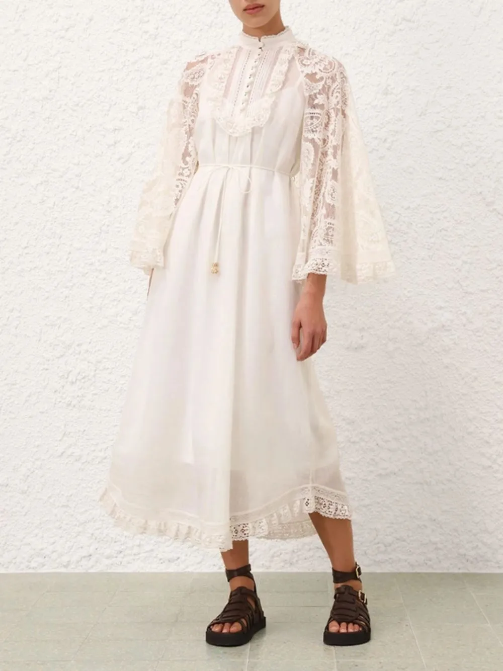 Cream Ascension Lace Yoke Midi Dress sold by Fashion Clinic product image thumbnail 2