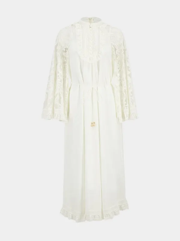 Cream Ascension Lace Yoke Midi Dress sold by Fashion Clinic