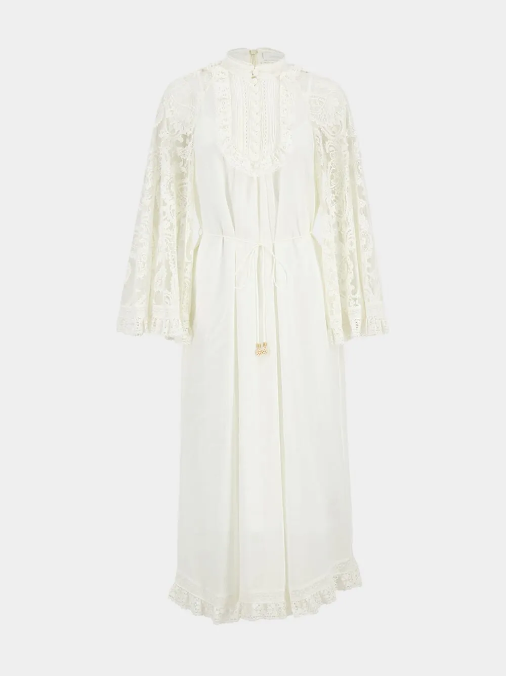 Cream Ascension Lace Yoke Midi Dress sold by Fashion Clinic