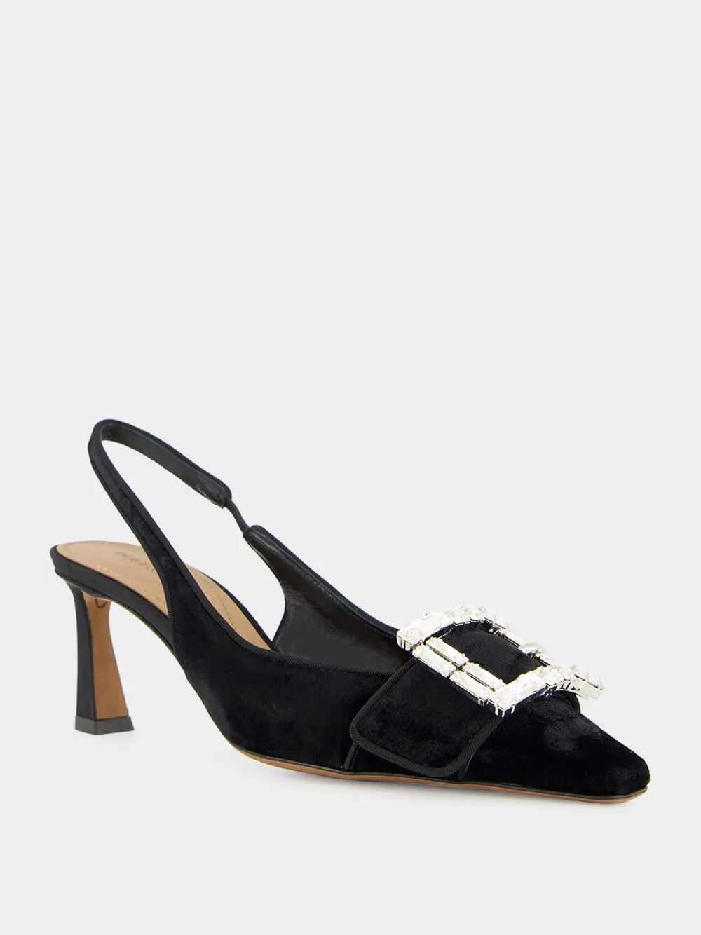 Black Velvet Slingbacks with Jeweled Buckle sold by Fashion Clinic product image thumbnail 2
