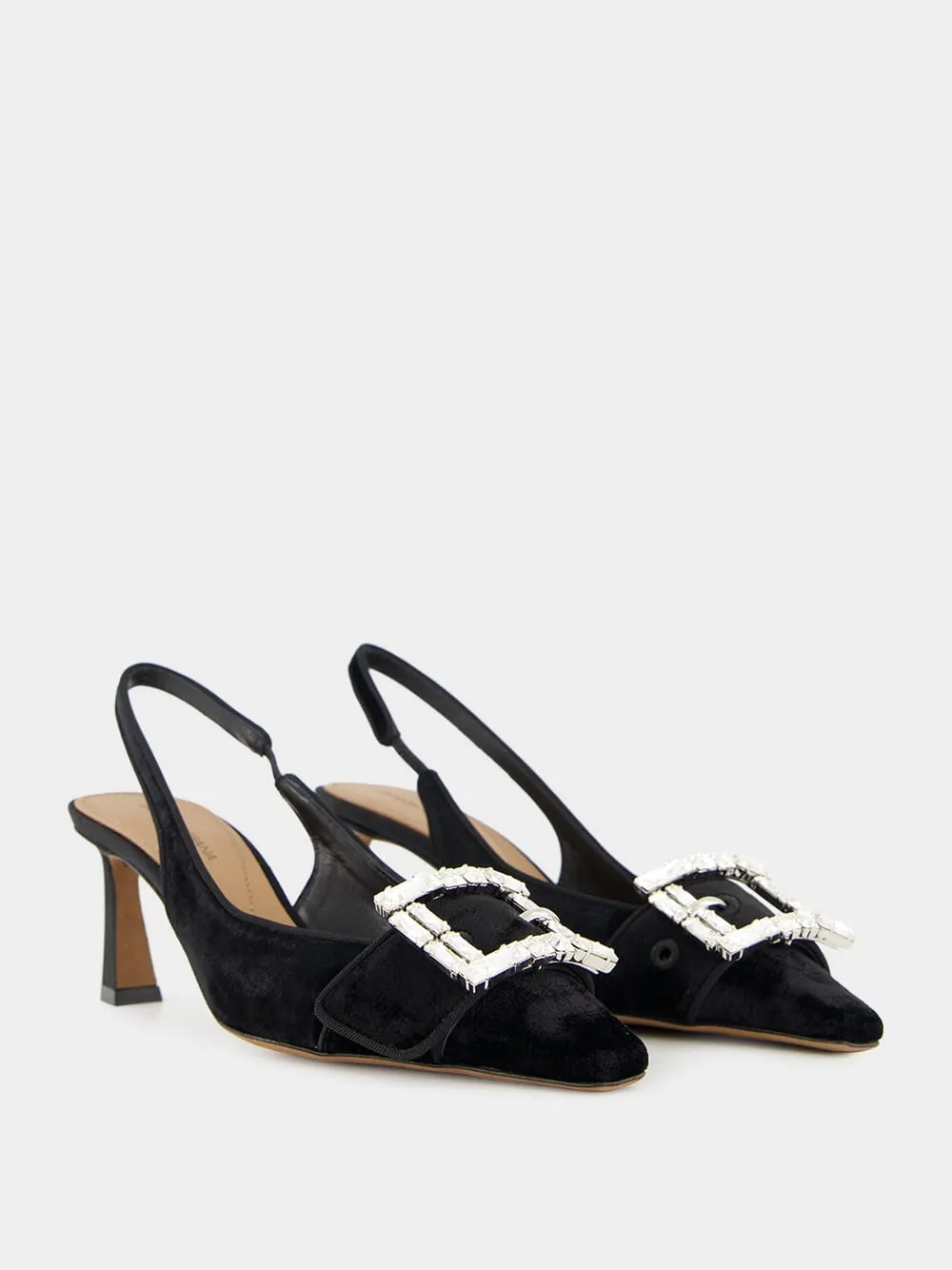 Black Velvet Slingbacks with Jeweled Buckle sold by Fashion Clinic product image thumbnail 3