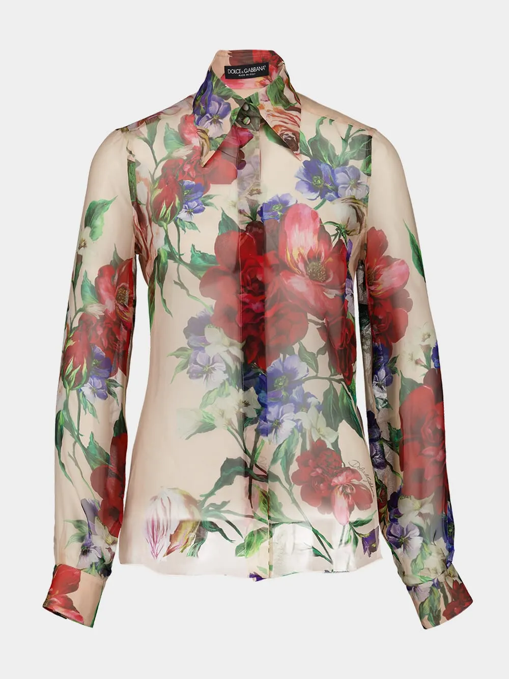 Pink Floral Chiffon Long-Sleeved Shirt sold by Fashion Clinic