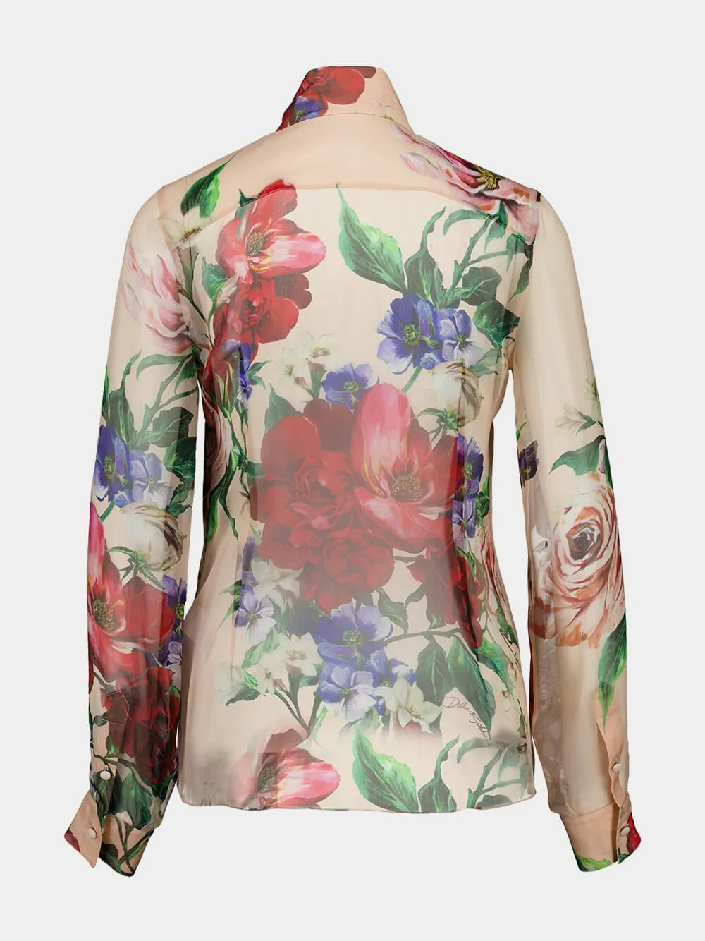 Pink Floral Chiffon Long-Sleeved Shirt sold by Fashion Clinic product image thumbnail 3