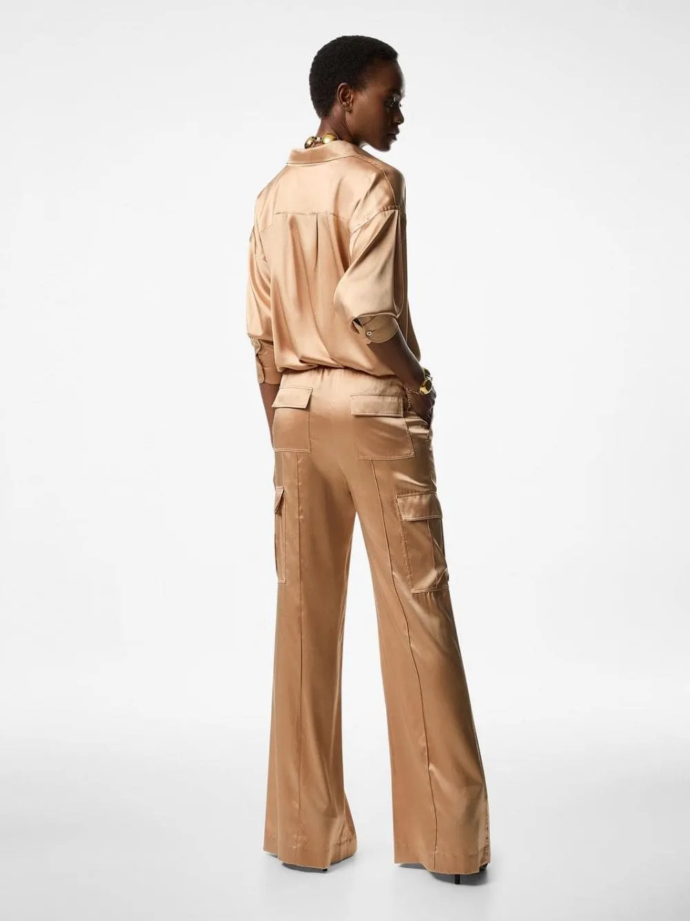 Pale Beige Silk Satin Relaxed Fit Shirt sold by Fashion Clinic product image thumbnail 3