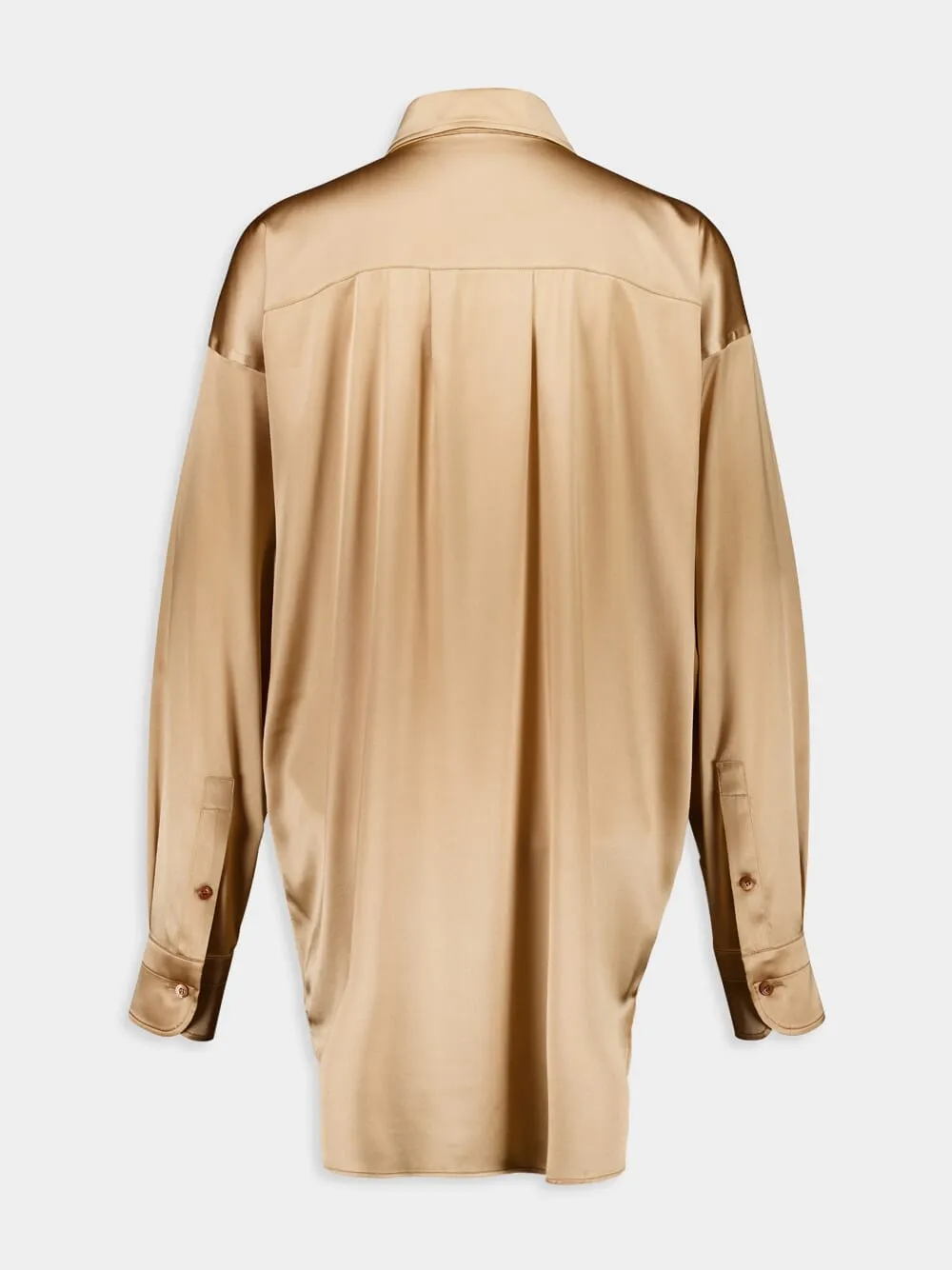 Pale Beige Silk Satin Relaxed Fit Shirt sold by Fashion Clinic product image thumbnail 4