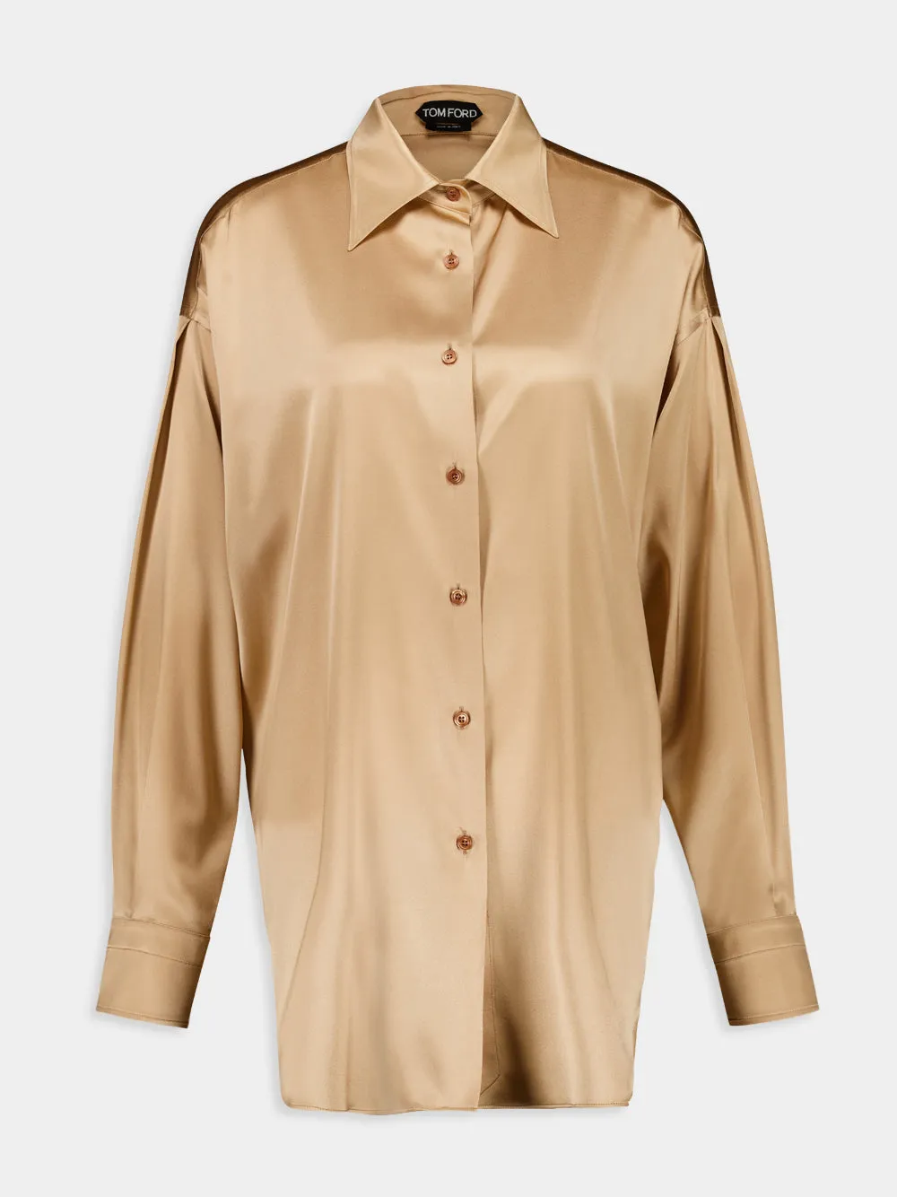 Pale Beige Silk Satin Relaxed Fit Shirt sold by Fashion Clinic product image thumbnail 2