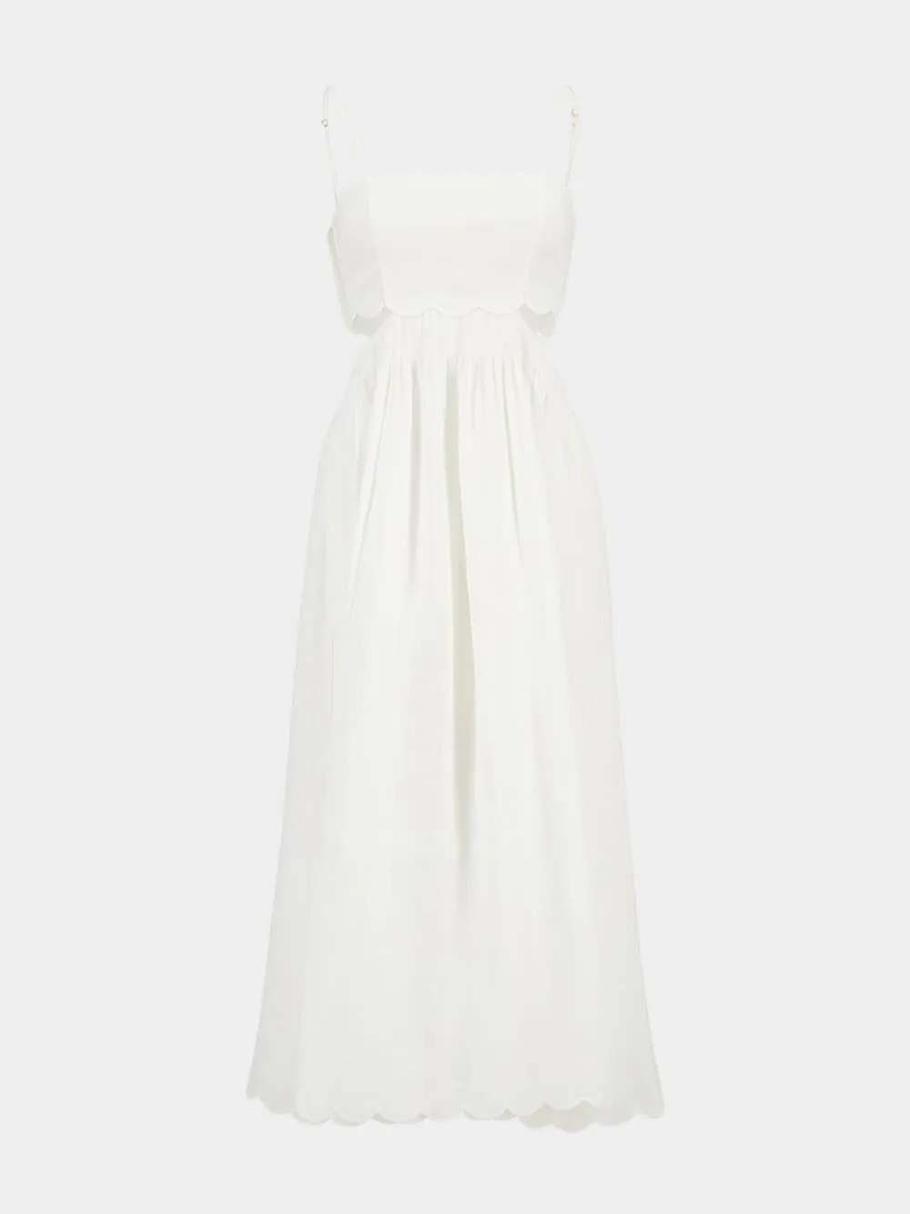 Ivory Scallop Linen Midi Dress with Straps sold by Fashion Clinic