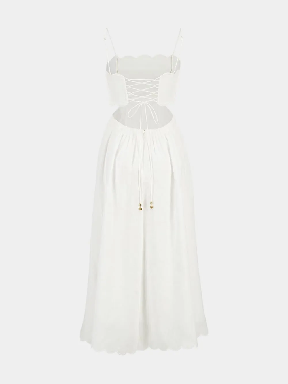 Ivory Scallop Linen Midi Dress with Straps sold by Fashion Clinic product image thumbnail 2