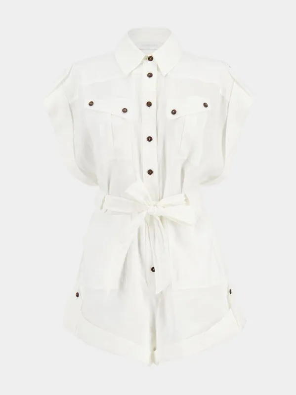 Ivory Rhiannon Cuffed Linen Playsuit sold by Fashion Clinic