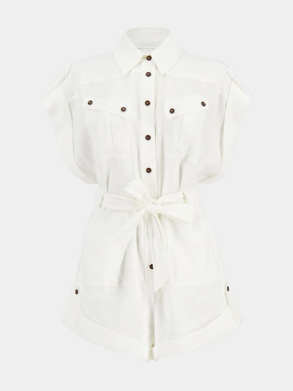 Ivory Rhiannon Cuffed Linen Playsuit sold by Fashion Clinic