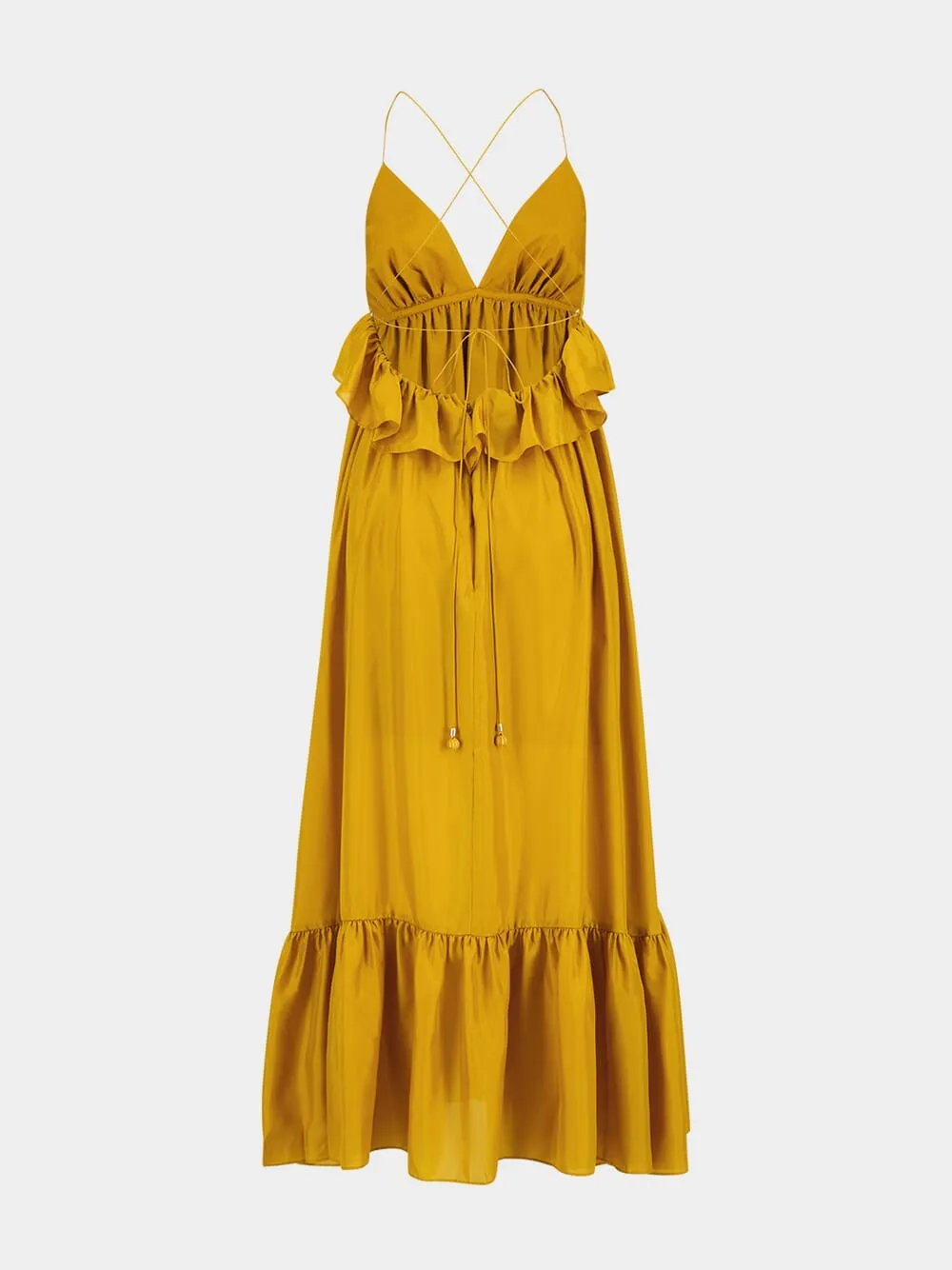Gold Rhiannon Ruffle Silk Maxi Dress sold by Fashion Clinic product image thumbnail 2