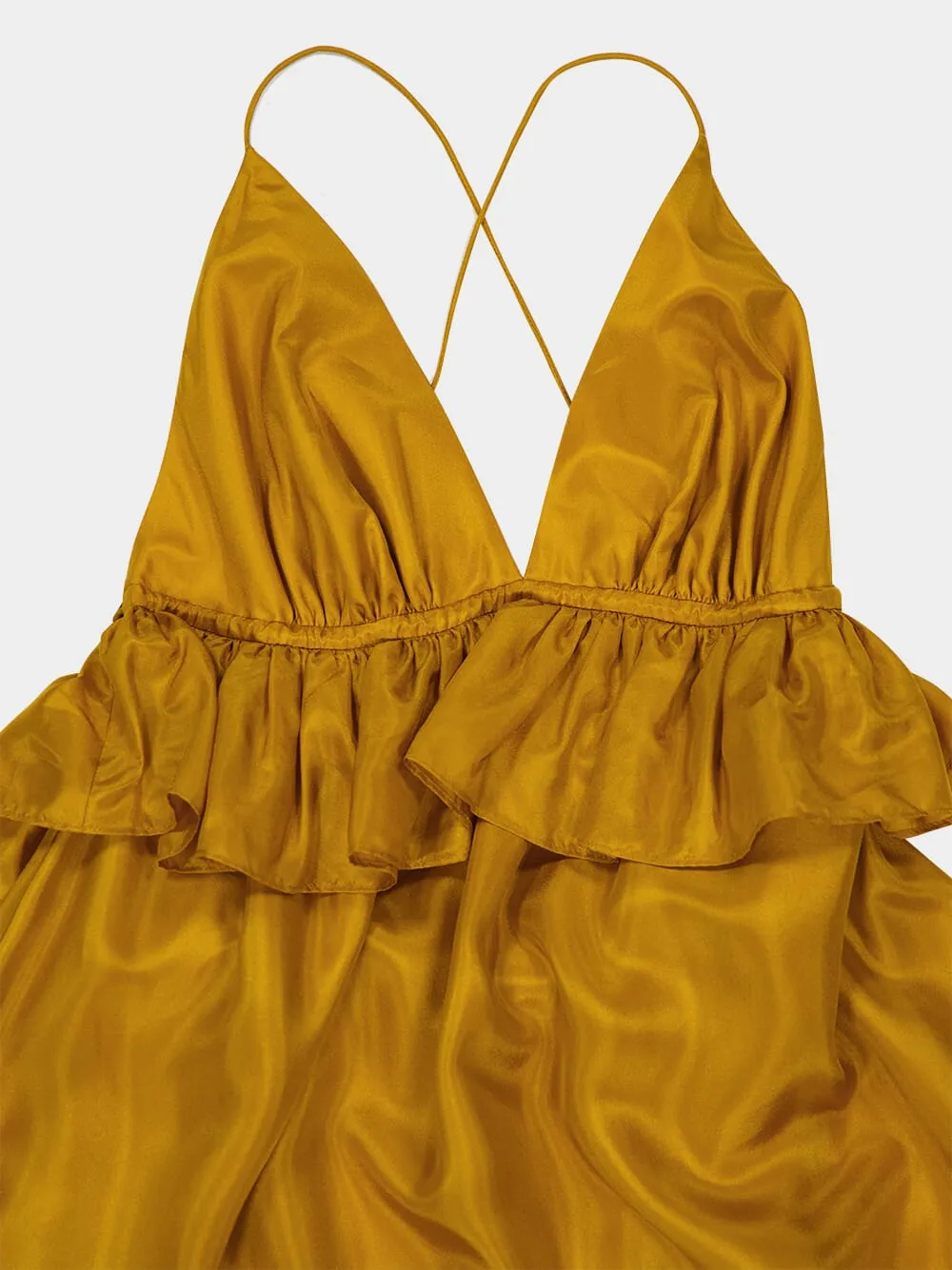 Gold Rhiannon Ruffle Silk Maxi Dress sold by Fashion Clinic product image thumbnail 3