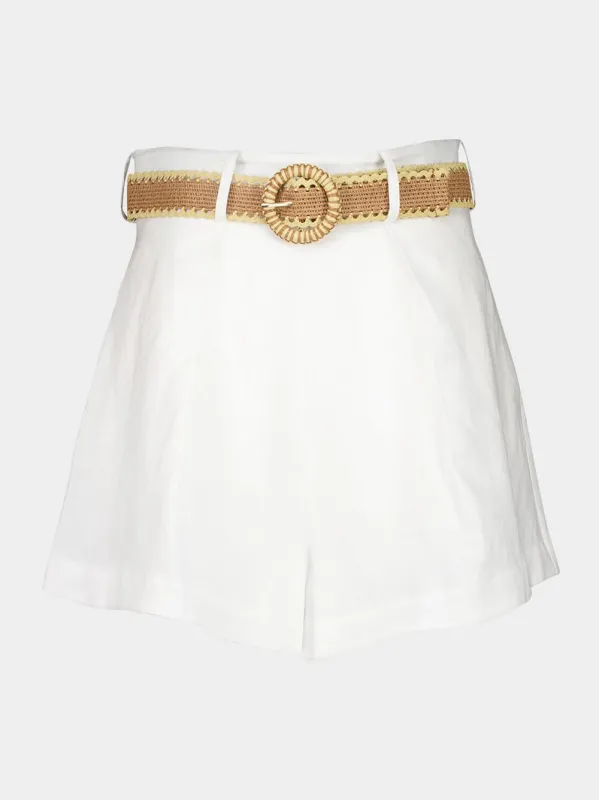 Ivory Rhiannon Tuck Linen Shorts sold by Fashion Clinic