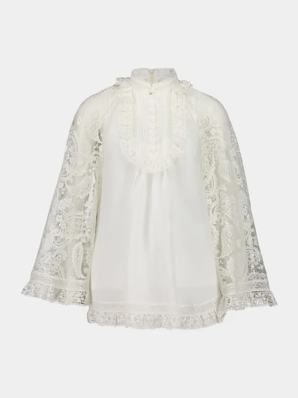 Cream Ascension Lace Yoke Ramie Tunic sold by Fashion Clinic