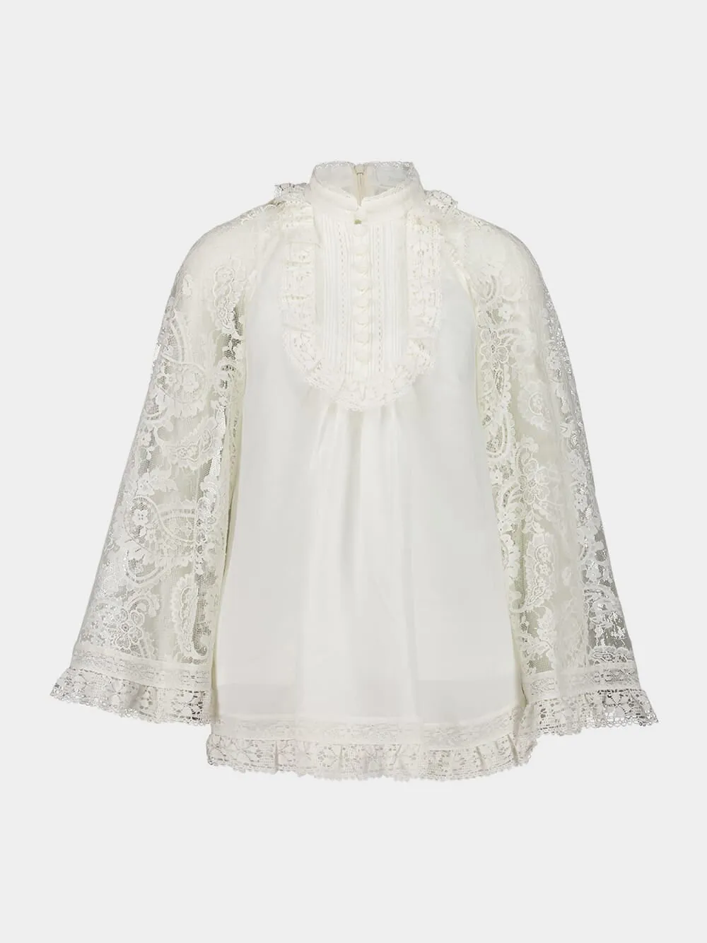 Cream Ascension Lace Yoke Ramie Tunic sold by Fashion Clinic