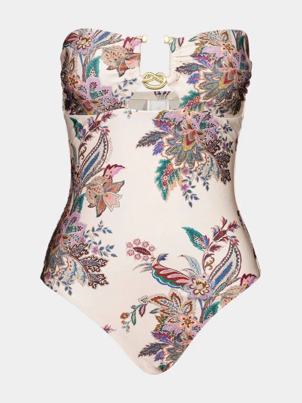 Cream Multi Paisley Rhiannon Knot Trim One-Piece Swimsuit sold by Fashion Clinic