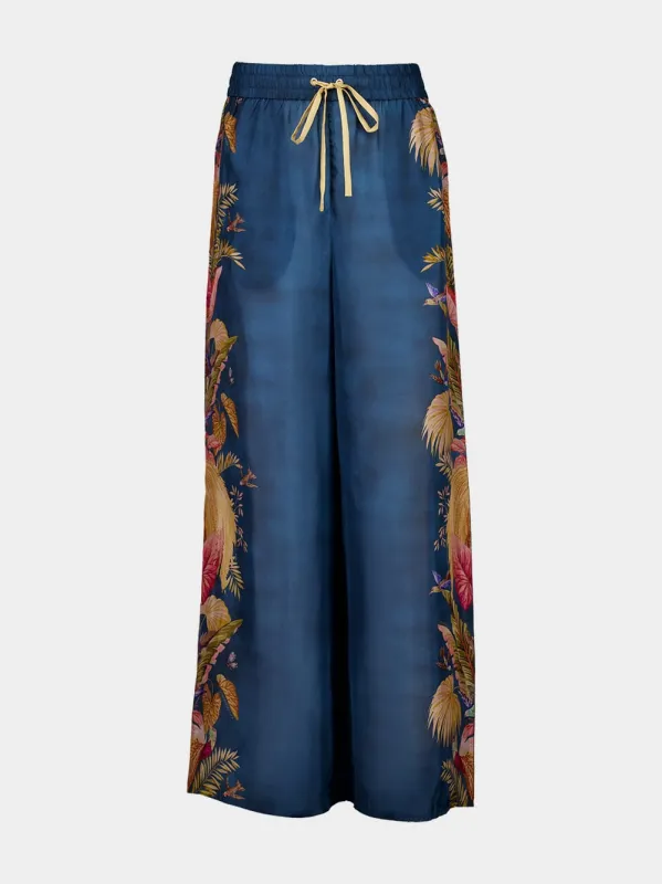Dark Blue Palm Floral Ascension Pant sold by Fashion Clinic