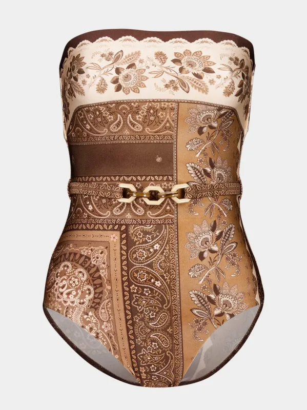 Chocolate Bandana Swimsuit with Belt sold by Fashion Clinic