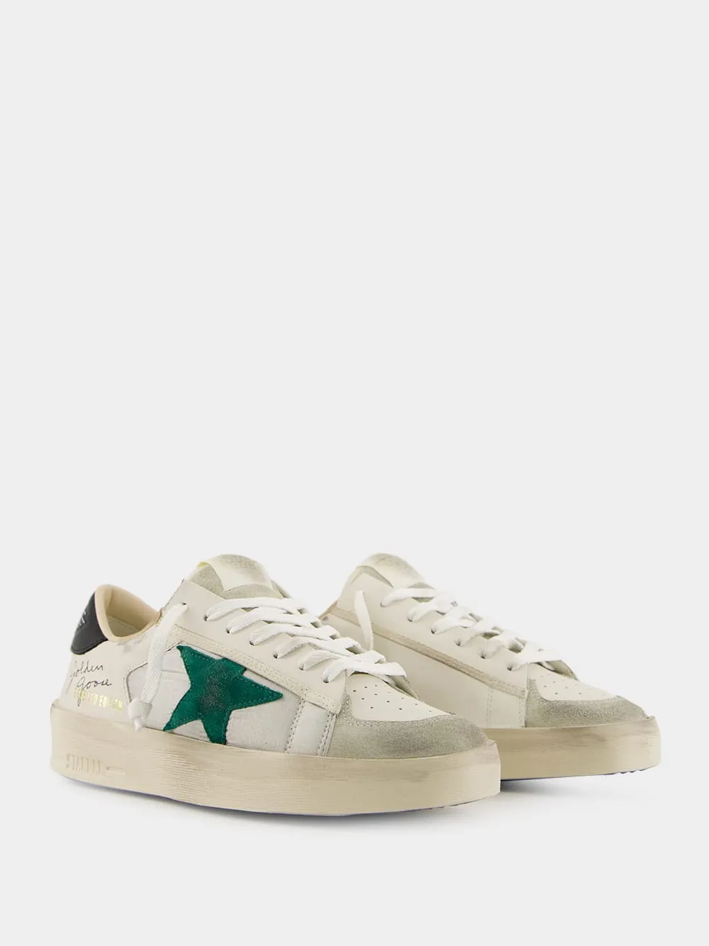 White and Green Nylon Star Sneakers with Leather Heel sold by Fashion Clinic product image thumbnail 3