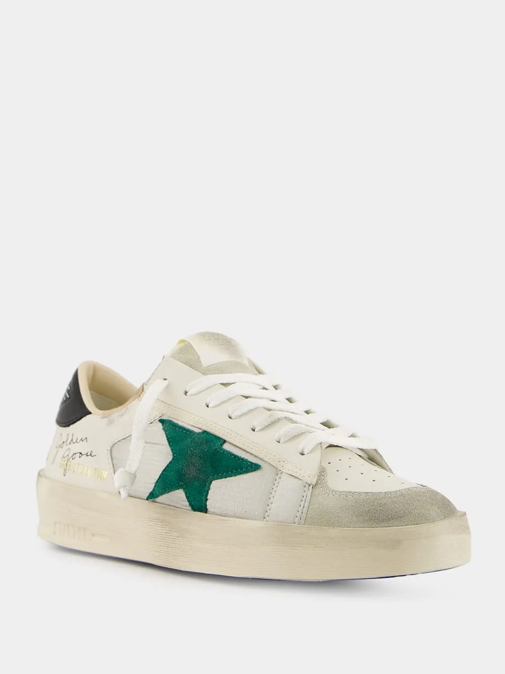 White and Green Nylon Star Sneakers with Leather Heel sold by Fashion Clinic product image thumbnail 2