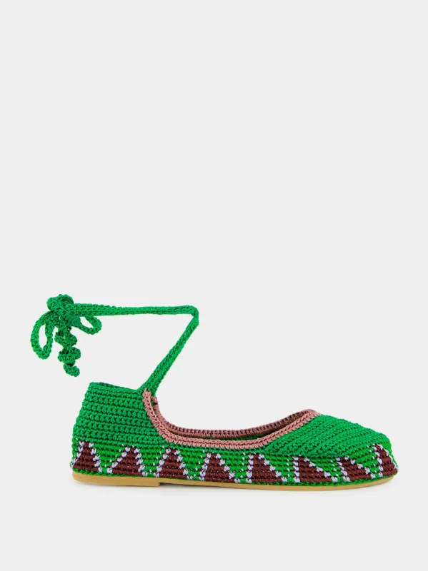 Basil Green High Crochet Ballerina sold by Fashion Clinic