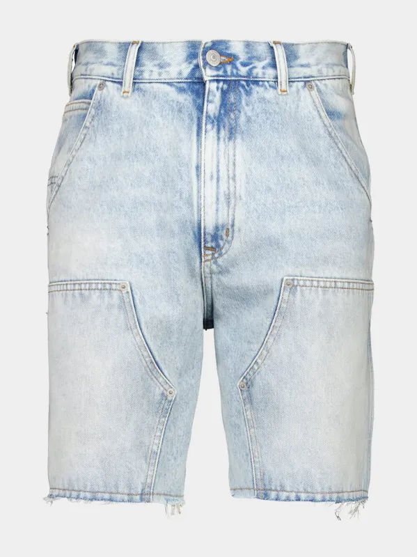 Light Blue Numbers-Motif Denim Shorts sold by Fashion Clinic