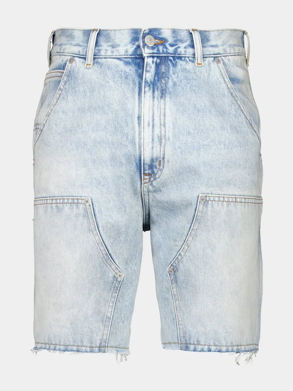 Light Blue Numbers-Motif Denim Shorts sold by Fashion Clinic