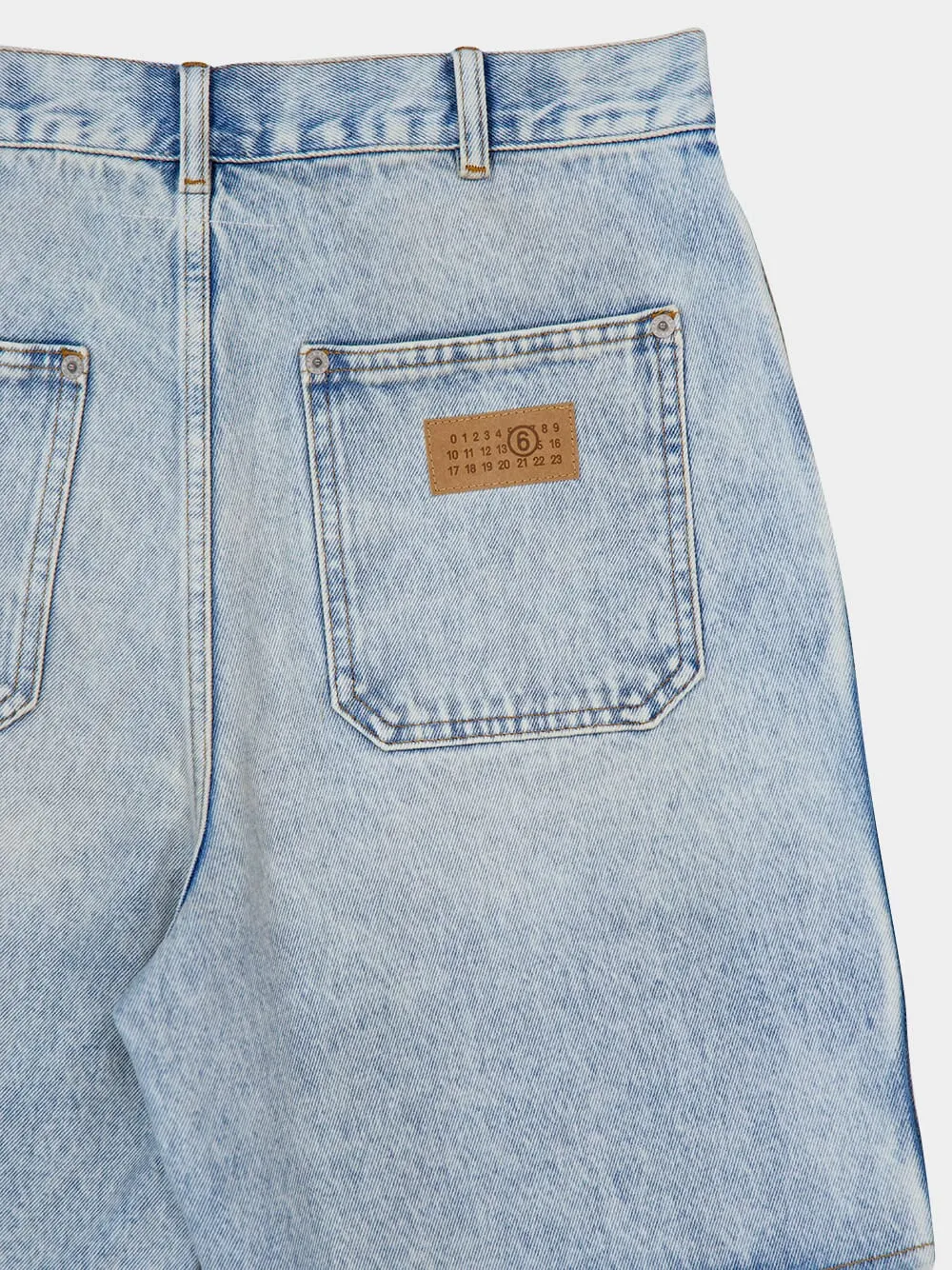 Light Blue Numbers-Motif Denim Shorts sold by Fashion Clinic product image thumbnail 4
