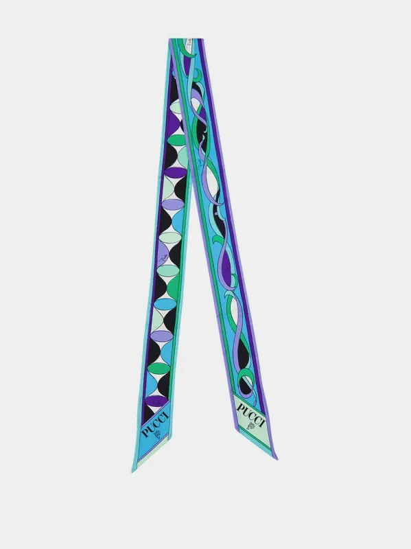 Green and Lilac Silk Twill Printed Stole sold by Fashion Clinic