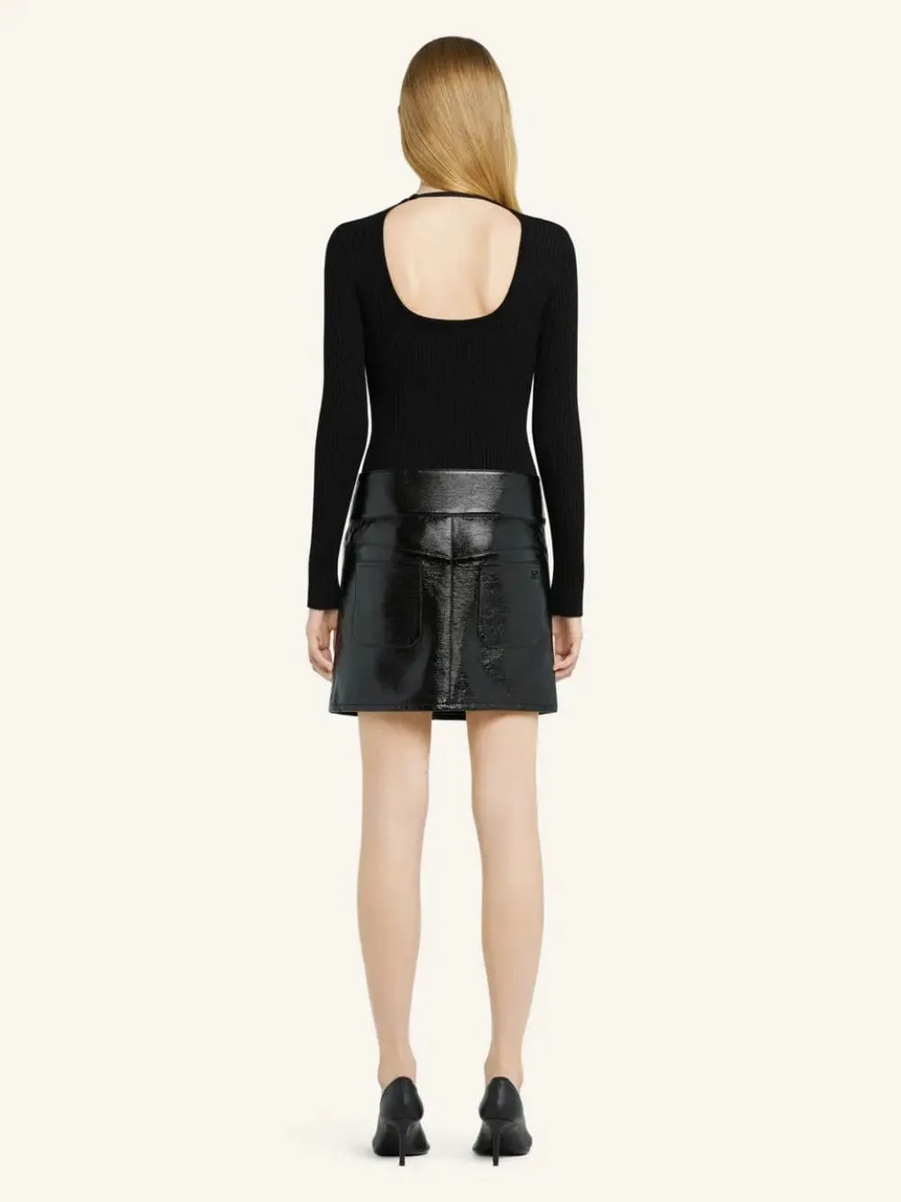 Black Belted Vinyl Mini Skirt sold by Fashion Clinic product image thumbnail 4