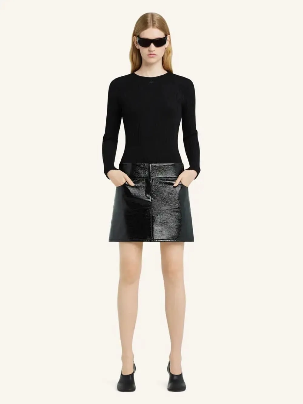 Black Belted Vinyl Mini Skirt sold by Fashion Clinic product image thumbnail 2