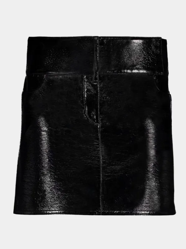 Black Belted Vinyl Mini Skirt sold by Fashion Clinic