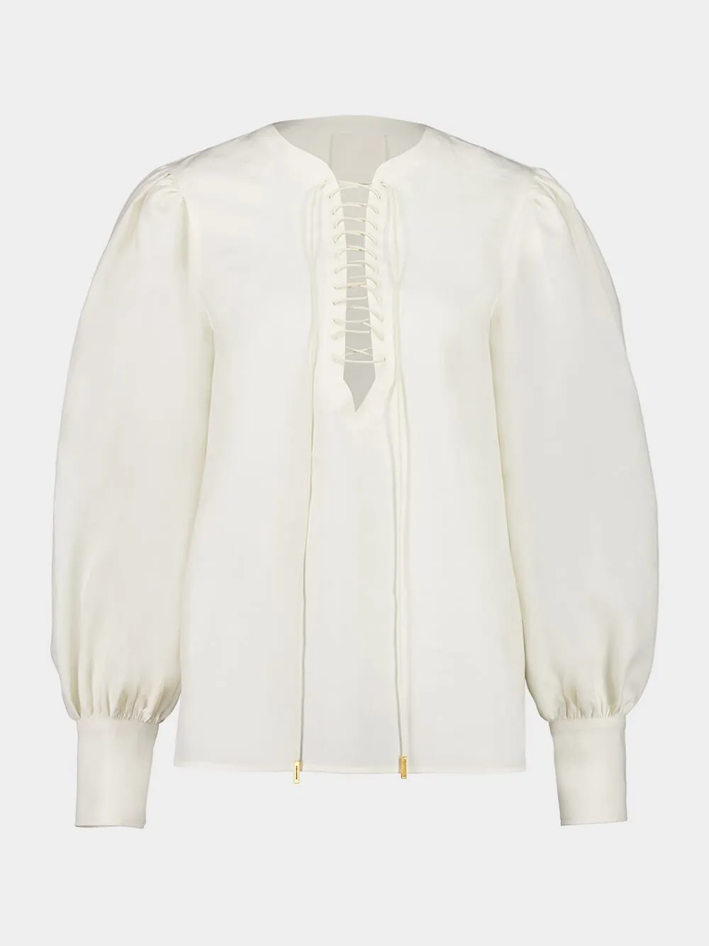 Off-White Balloon Sleeve Lace-Up Shirt sold by Fashion Clinic