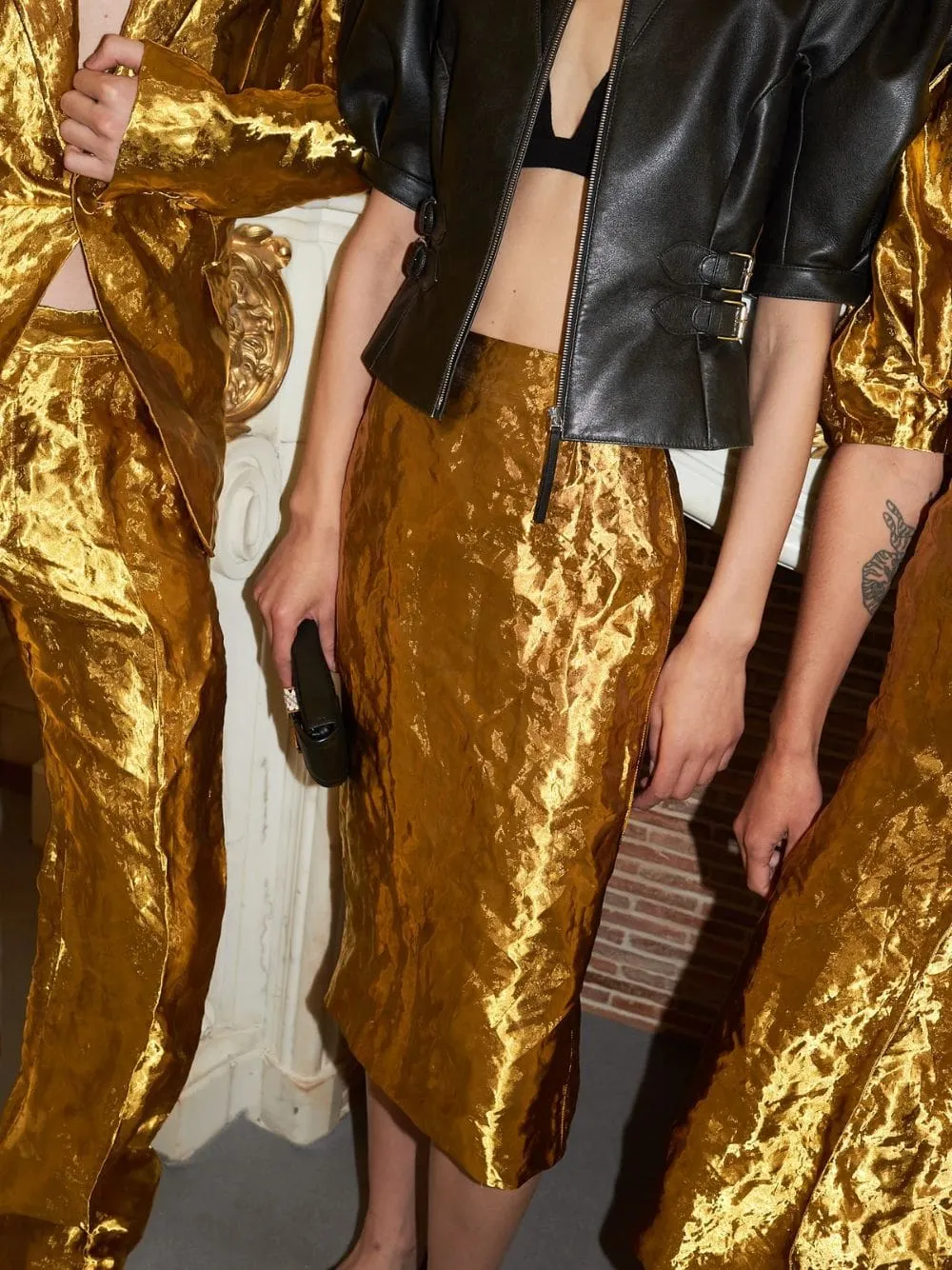 Gold Manuela Midi Skirt in Metallic Silk sold by Fashion Clinic product image thumbnail 2